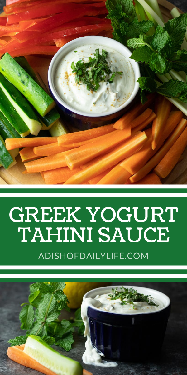 Greek Yogurt Tahini Sauce with vegetable tray