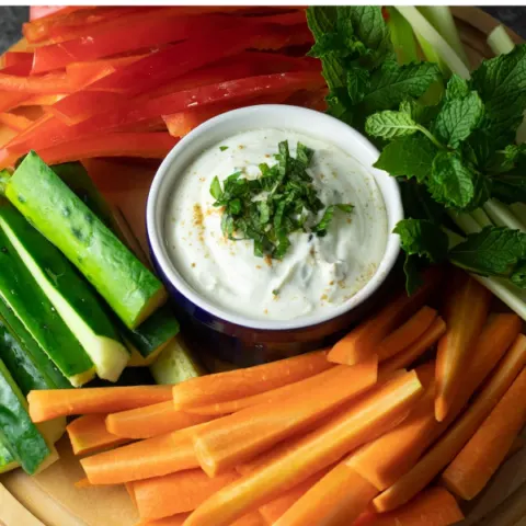 Greek Yogurt Tahini Sauce with vegetable platter