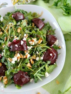 Balsamic Beet Salad with Arugula, Goat Cheese and Walnuts