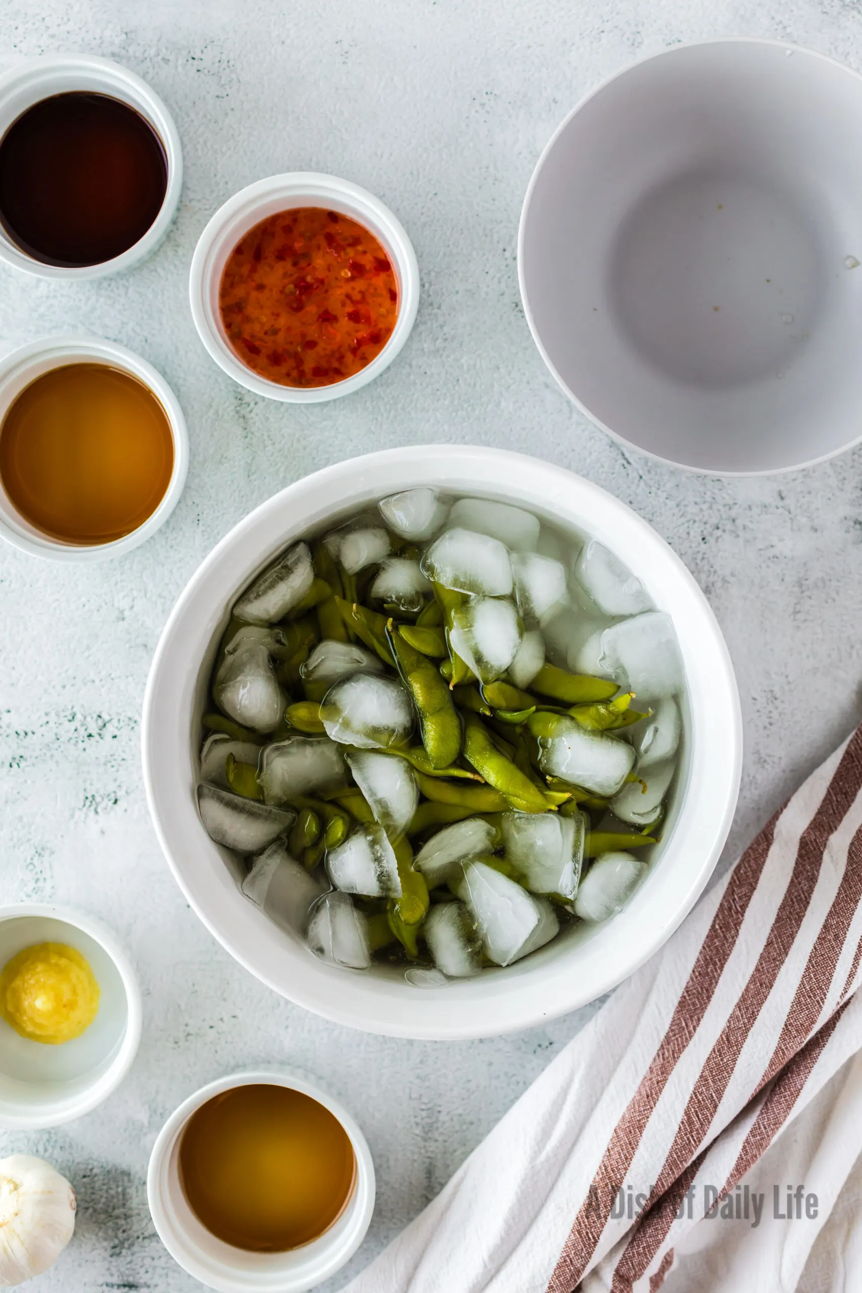 drained edamame ice to cool down.