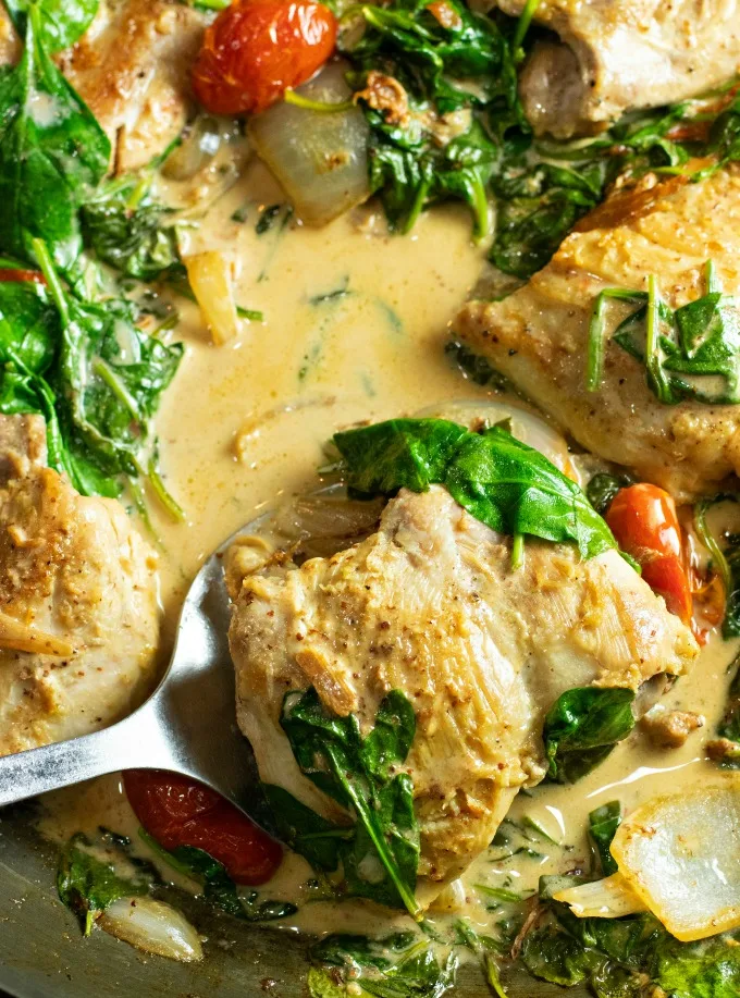Mustard Cream Chicken with Spinach and Tomatoes