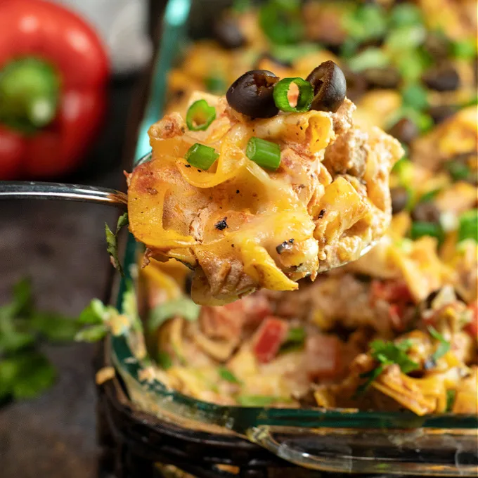 A spoonful of Taco Noodle Casserole