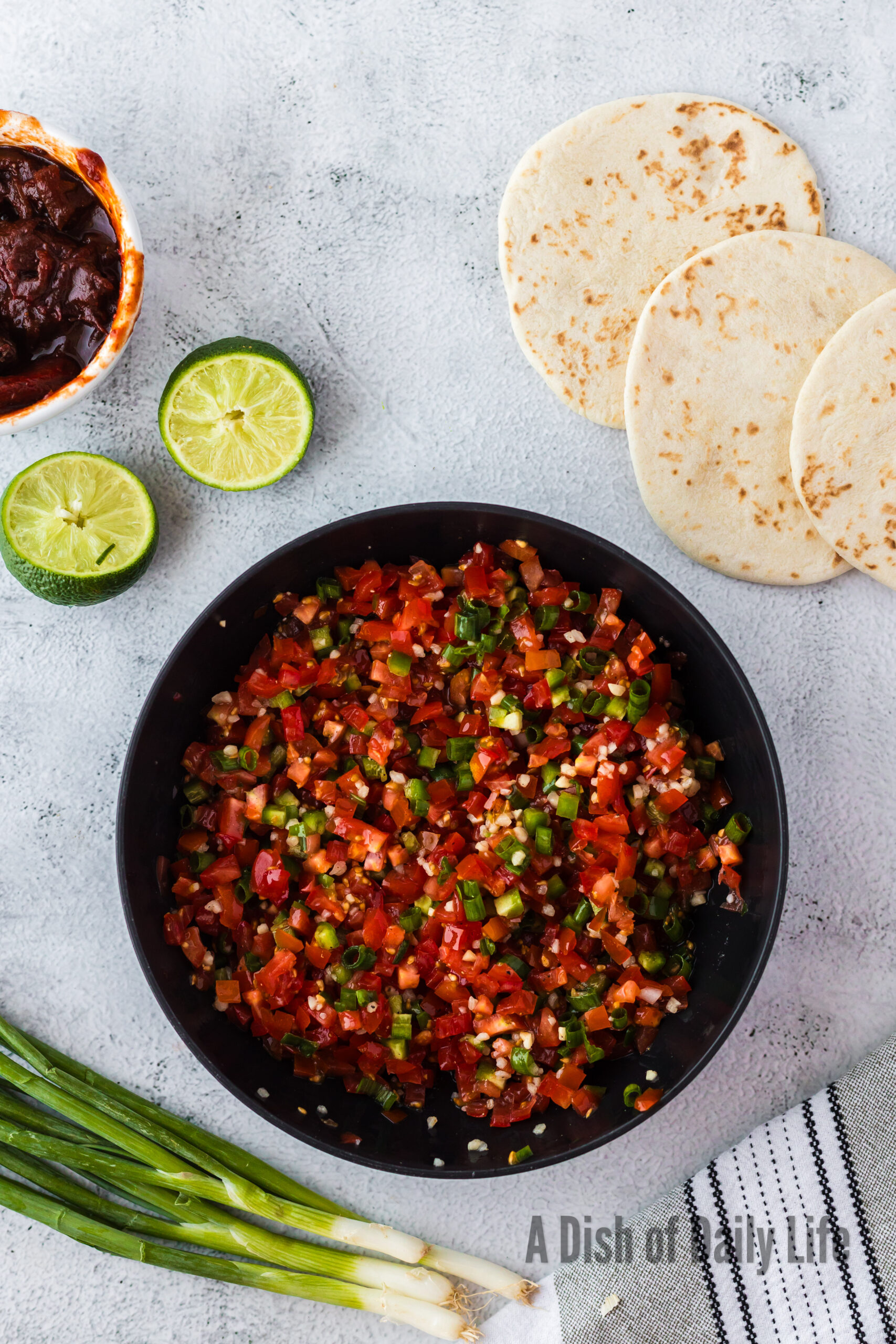 Salsa in a bowl, mixed up and ready to