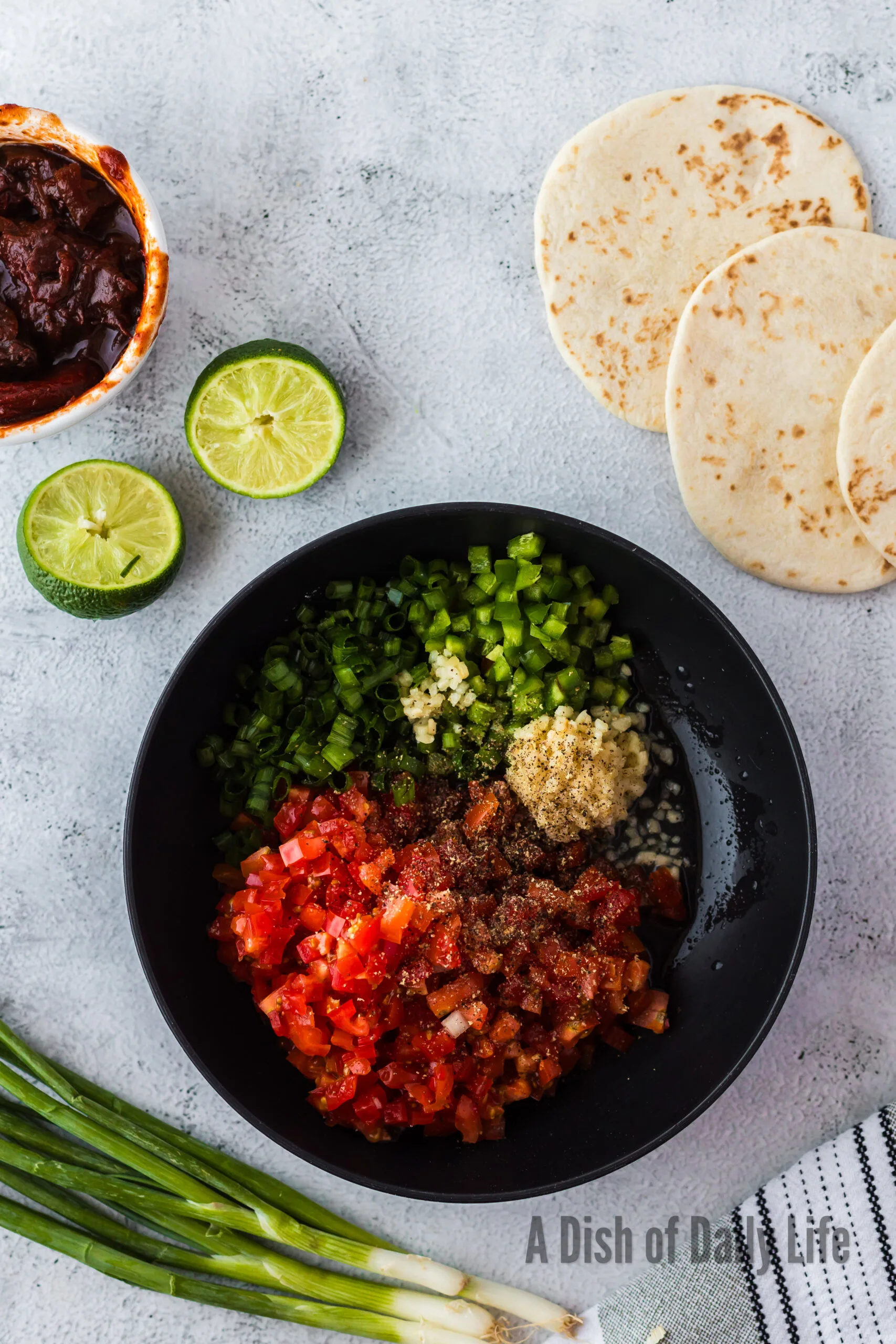 Smoky Taco salsa ingredients in a bowl, unmixed