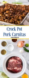 Collage of images for Pinterest of crock pot pork carnitas