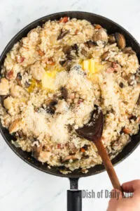 chicken, mushrooms an parmesan cheese added to rice mixture