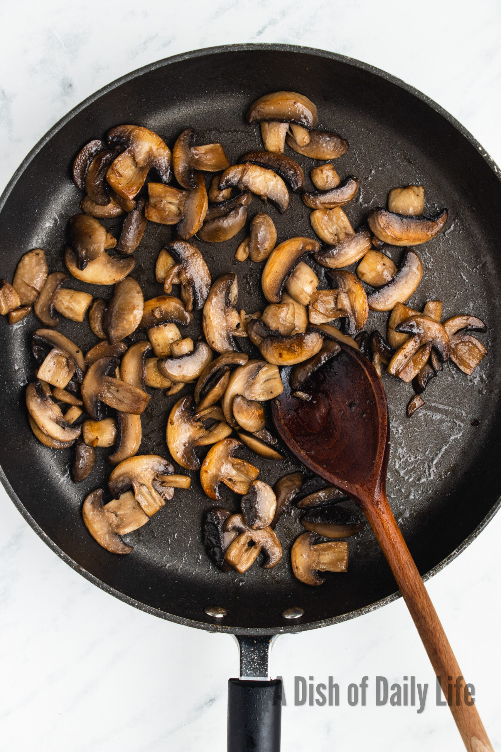 Pan of cooked mushrooms