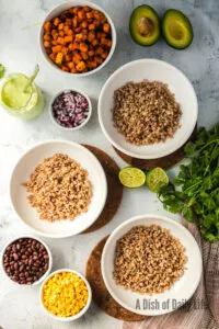 3 Bowls of Farro laid out on counter