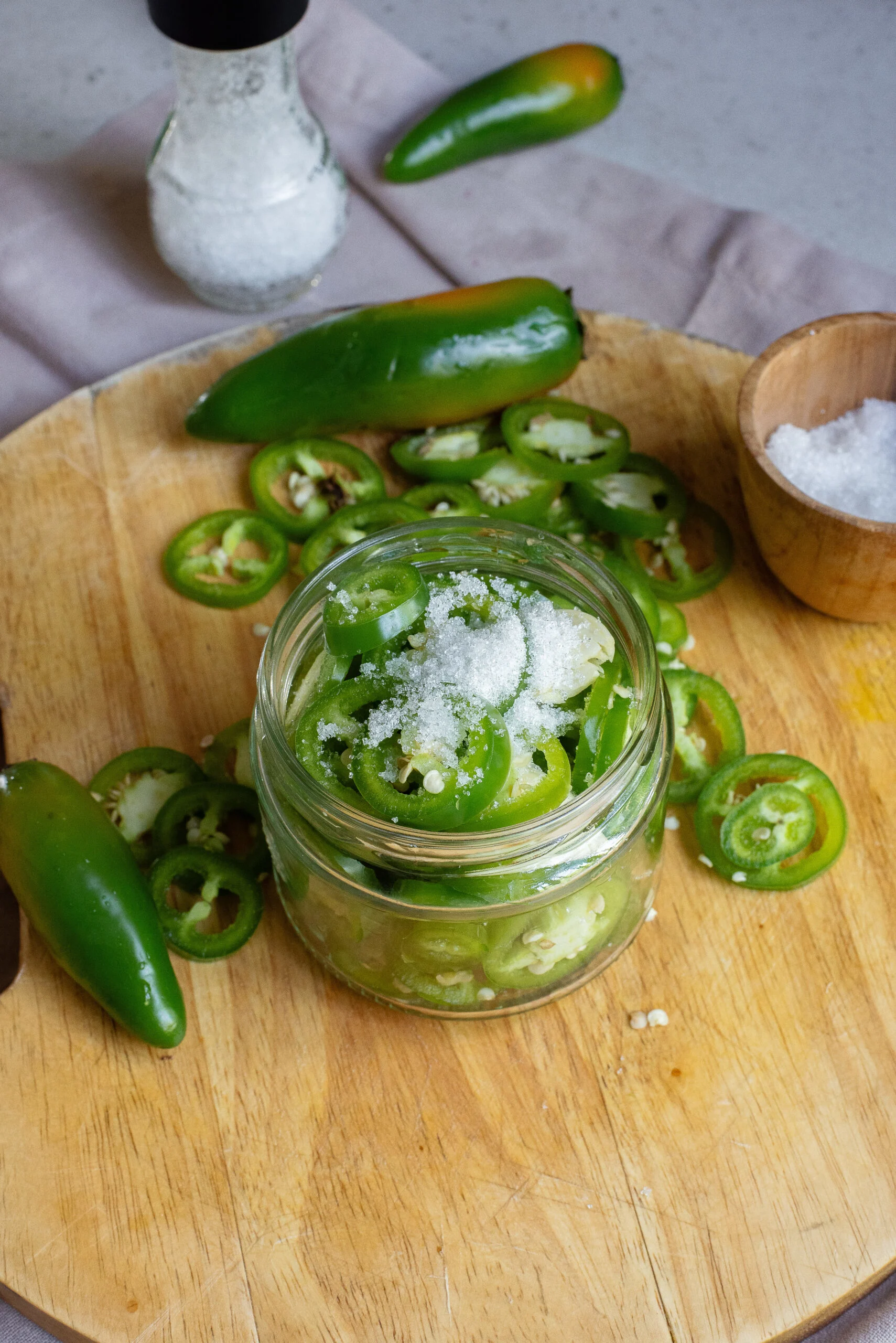 salt, and sugar added to jalapenos and garlic.