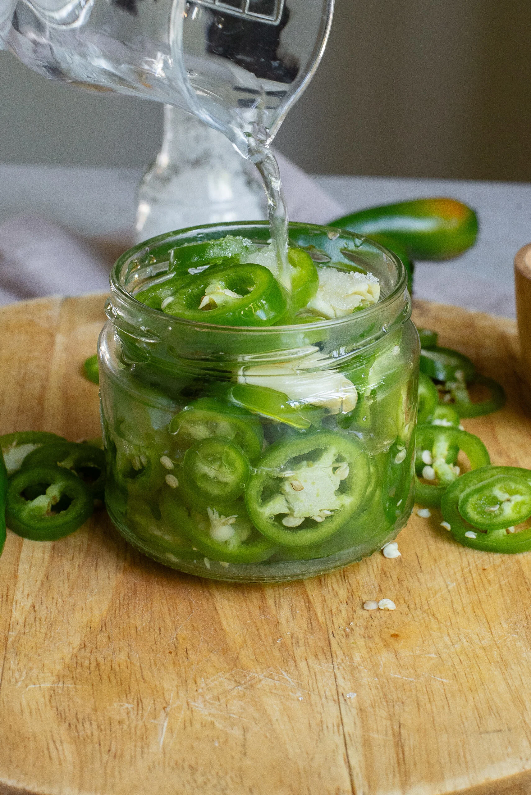 warm water added to jalapenos