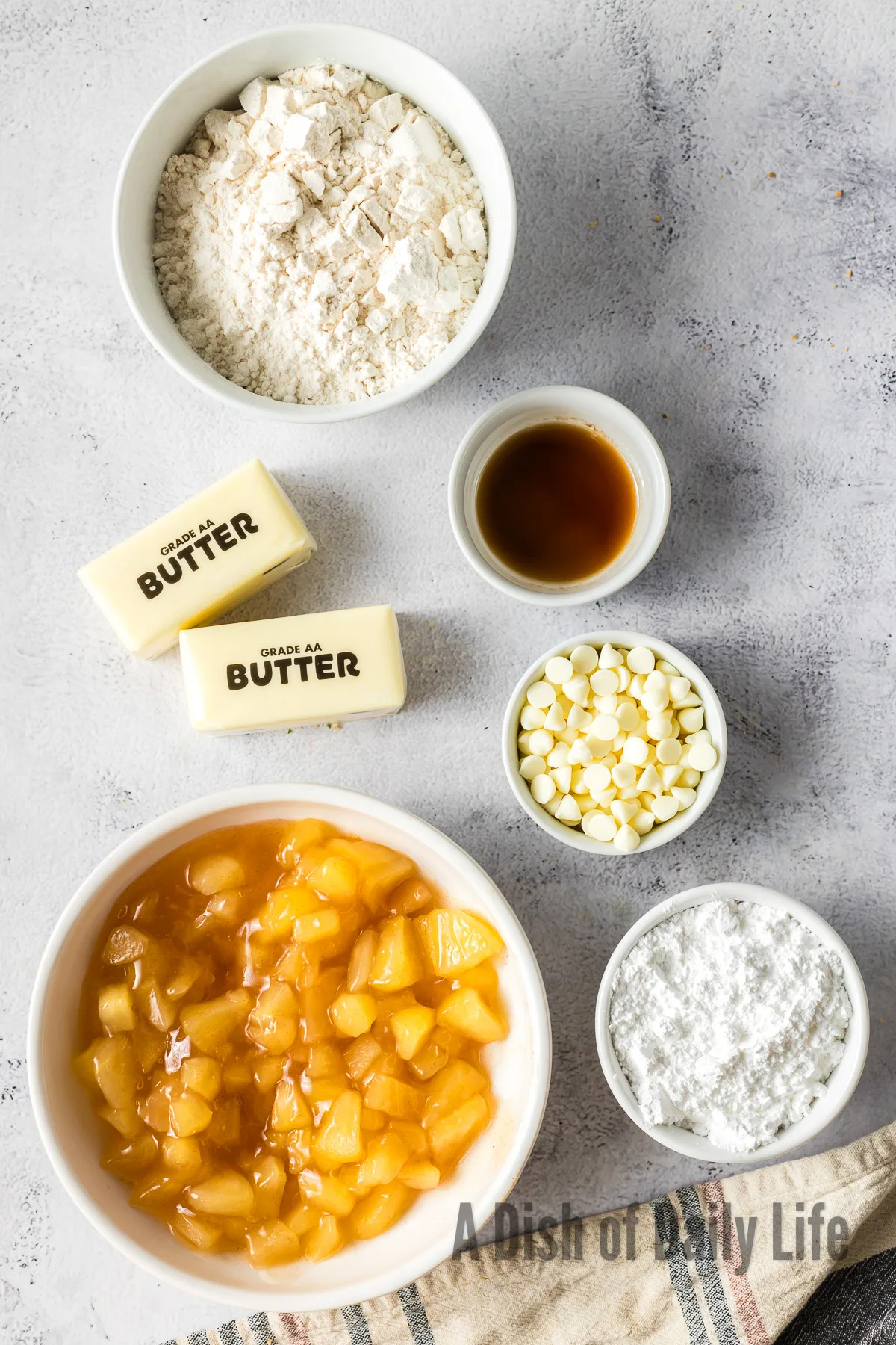 All ingredients laid out on the counter, ready to make cookies